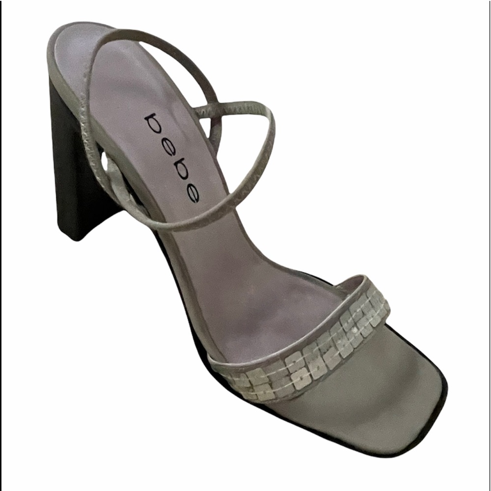 bebe Ronda Micro sandal size 7 Grey Sequin Strappy